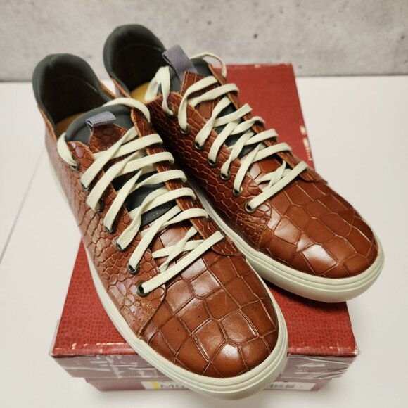 Donald Pliner Prenton BrownEmbossed  Leather Croc Print Sneakers Mens 8 - Picture 1 of 16